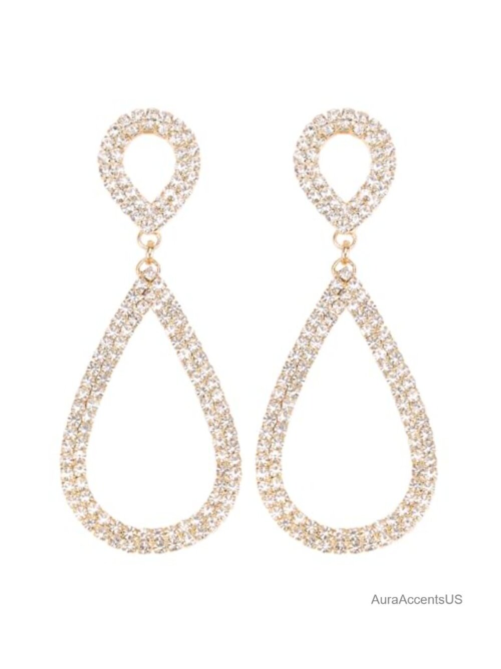 Rhinestone Teardrop Dangle Earrings Gold Plated Wedding Jewelry